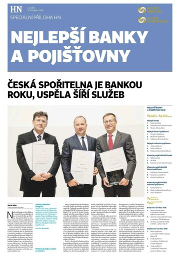 Obálka e-magazínu Hospodářské noviny - příloha 213 - 5.11.2018 příloha Banky a pojišťovny