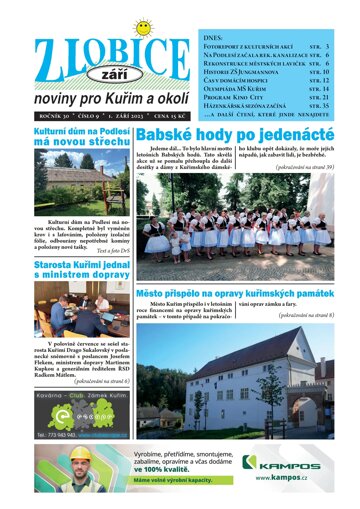 Obálka e-magazínu Zlobice – noviny pro Kuřim a okolí 9/2023