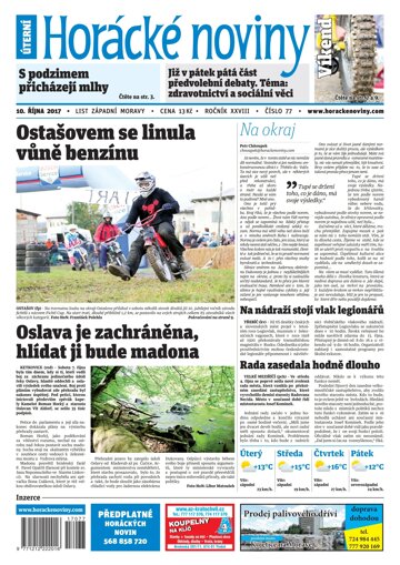 Obálka e-magazínu Horácké Noviny Úterý 10.10.2017 č. 077