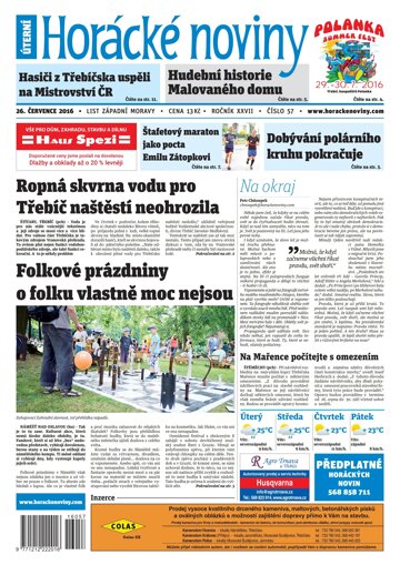 Obálka e-magazínu Horácké Noviny Úterý 26.7.2016 č. 057