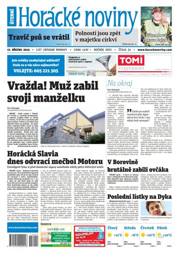 Obálka e-magazínu Horácké Noviny úterý 17.3. 2015 č. 22