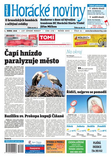 Obálka e-magazínu Horácké Noviny Pátek 1.4.2016 č.025