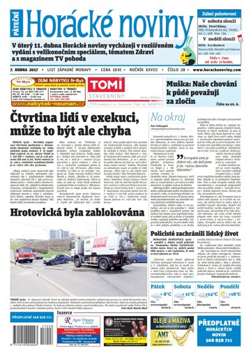 Obálka e-magazínu Horácké Noviny Pátek 7.4.2017 č. 028