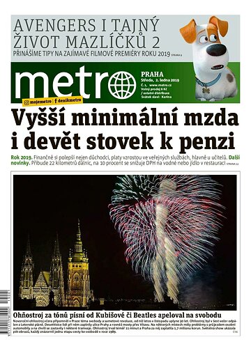 Obálka e-magazínu deník METRO 2.1.2019