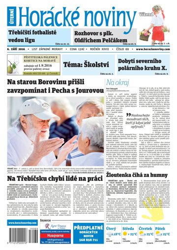 Obálka e-magazínu Horácké Noviny Úterý 6.9.2016 č. 069