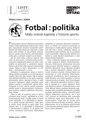 Obálka e-magazínu Fotbal : politika. Málo známé kapitoly z historie sportu / Mimořádná příloha Listů 3/2024