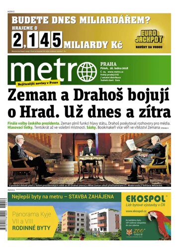 Obálka e-magazínu deník METRO 26.1.2018