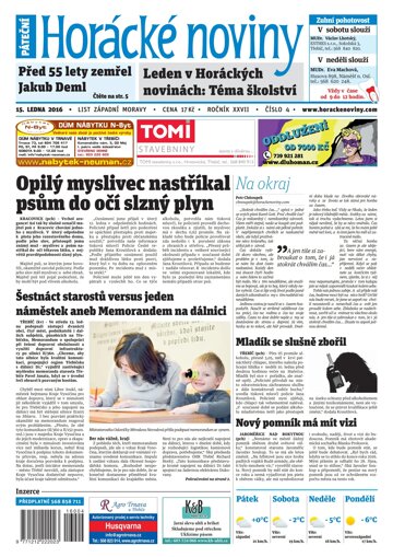 Obálka e-magazínu Horácké Noviny Pátek 15.1.2016 č. 004