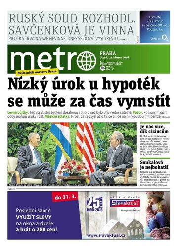 Obálka e-magazínu deník METRO 22.3.2016