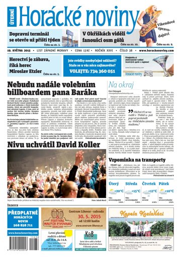 Obálka e-magazínu Horácké Noviny úterý 19.5.2015 č. 38