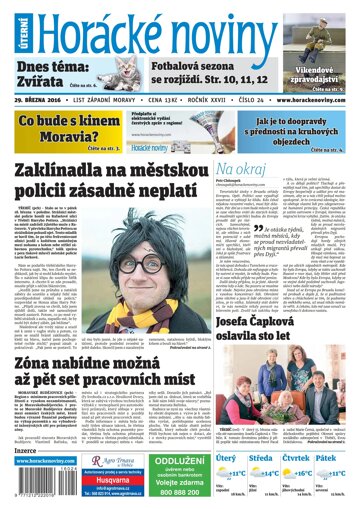 Obálka e-magazínu Horácké Noviny Úterý 22.3.2016 č. 24