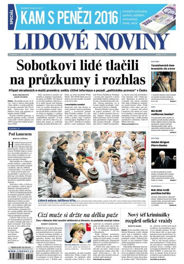 Obálka e-magazínu Lidové noviny 7.1.2016