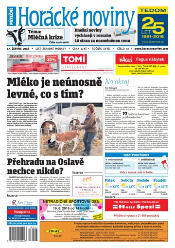 Obálka e-magazínu Horácké Noviny Pátek 17.6.2016 č.047